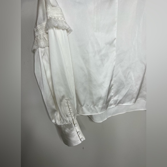 NWT! RYEGRASS white silk long sleeve tassel boho fringe peasant top. Size M. - Picture 4 of 10